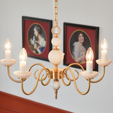 Cremefarbener Glas-Kronleuchter, amerikanischer Retro-Kronleuchter aus Metall, Lampe für Schlafzimmer-Leuchtezauber