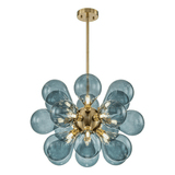 Cluster-Kronleuchter aus blauem Glas mit Kugel-Leuchtezauber