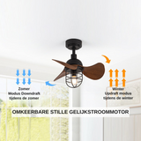Zeitgenössischer Deckenventilator aus dunklem Walnussholz mit Lichtern-Leuchtezauber