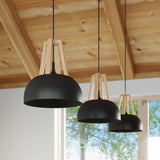 Pendelleuchte Casco Schwarz & Holz – Industrial Design Lampe-Leuchtezauber