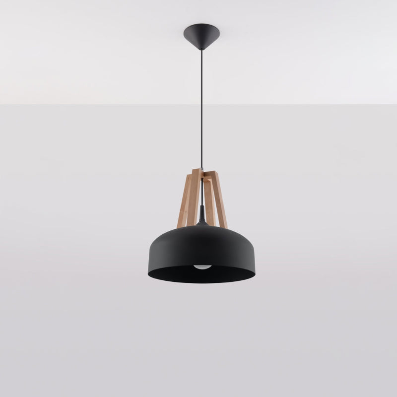 Pendelleuchte Casco Schwarz & Holz – Industrial Design Lampe-Leuchtezauber