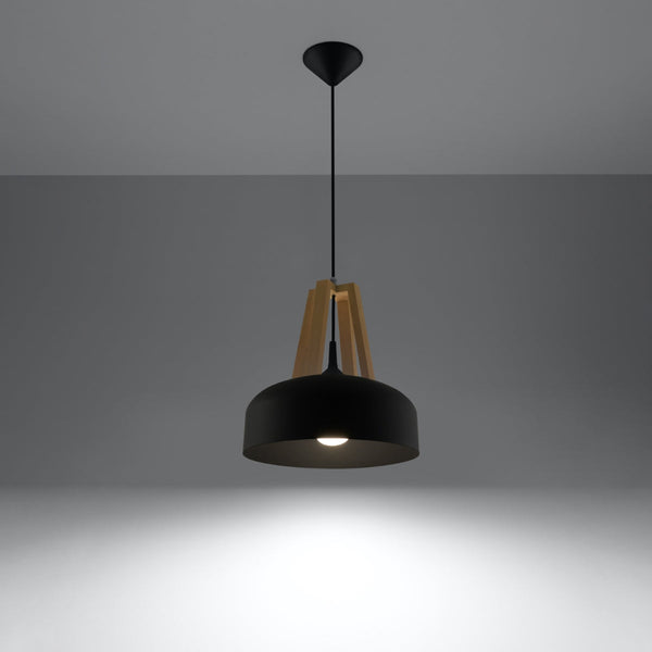 Pendelleuchte Casco Schwarz & Holz – Industrial Design Lampe-Leuchtezauber