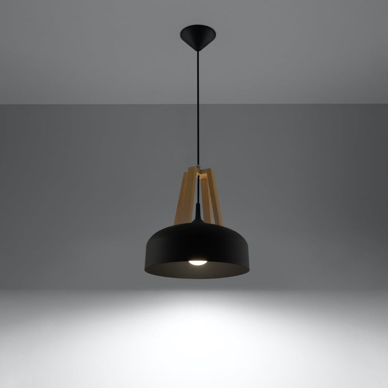 Pendelleuchte Casco Schwarz & Holz – Industrial Design Lampe-Leuchtezauber