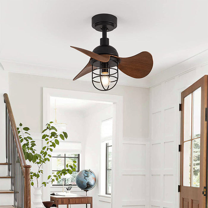 Zeitgenössischer Deckenventilator aus dunklem Walnussholz mit Lichtern-Leuchtezauber