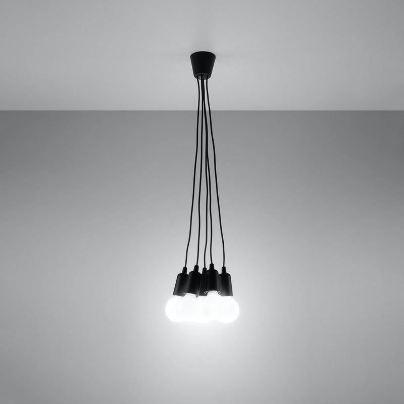 Hängeleuchte Diego 5-flammig Schwarz – Retrolook Pendellampe LED-Leuchtezauber