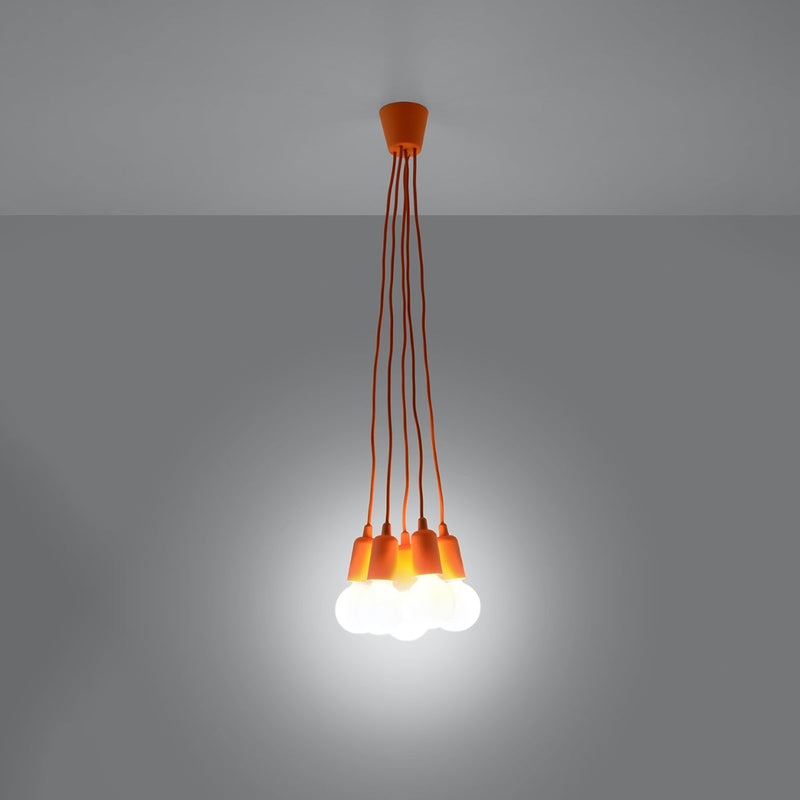Hängeleuchte Diego 5-flammig Orange – Retro Pendellampe mit LED-Leuchtezauber