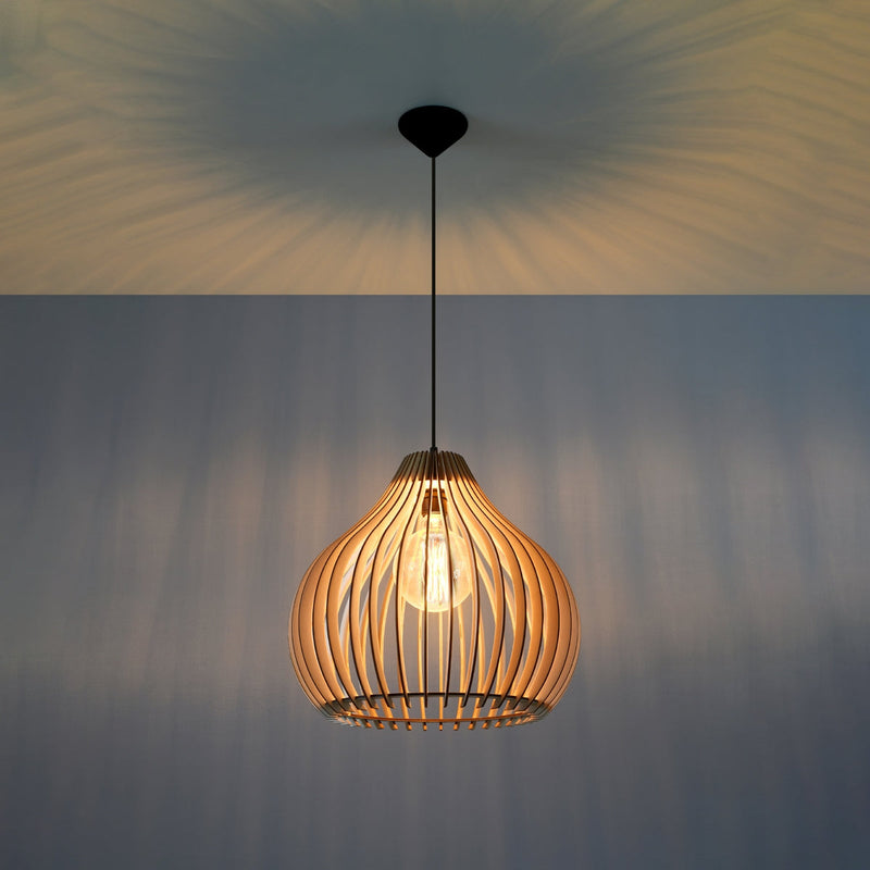Hängeleuchte Aprilla Holz – Moderne LED Pendellampe Holzoptik-Leuchtezauber