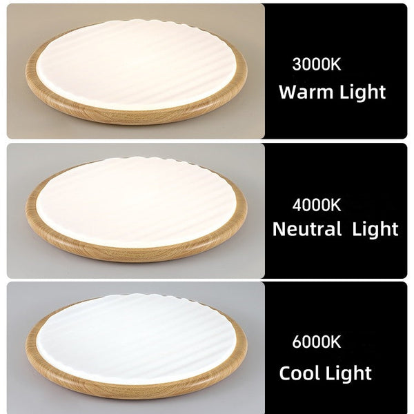 Runde, plissierte LED-Schlafzimmer-Deckenleuchte aus Holz-Leuchtezauber