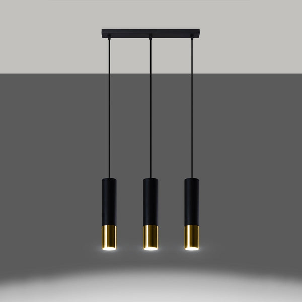 Hängeleuchte Loopez 3L – Dreiflammige Pendelleuchte In Schwarz & Gold, Länglich-Leuchtezauber