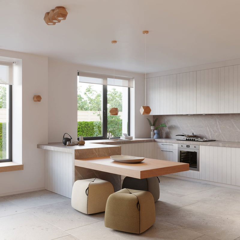 Deckenleuchte Woody 3 Naturholz Warme Deckenleuchte Mit Holzstruktur Und 3 Lichtquellen-Leuchtezauber