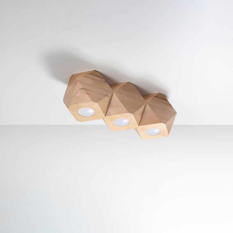 Deckenleuchte Woody 3 Naturholz Warme Deckenleuchte Mit Holzstruktur Und 3 Lichtquellen-Leuchtezauber