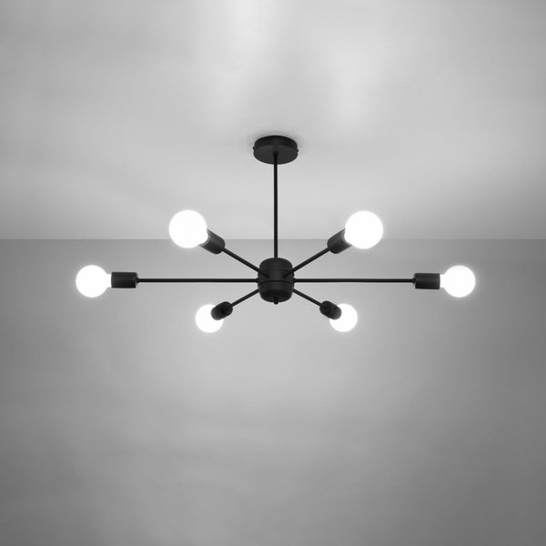 Kronleuchter Lango 6 Schwarz – Industrial-Stil mit 6 Armen-Leuchtezauber