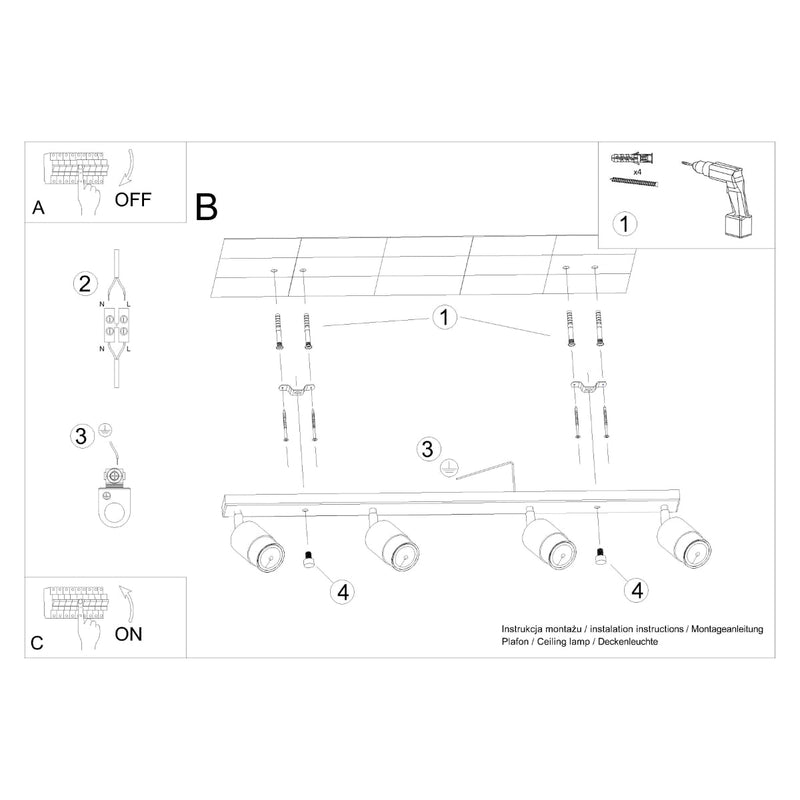 Deckenleuchte Nero 4 Schwarz Gold Elegante Deckenleuchte Mit 4 Beweglichen Spots In Schwarz-Gold-Leuchtezauber