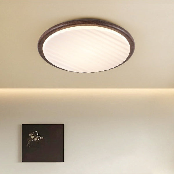 Runde, plissierte LED-Schlafzimmer-Deckenleuchte aus Holz-Leuchtezauber