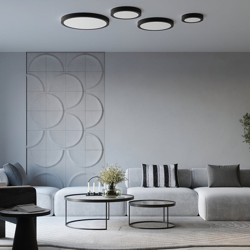 Plafond Onyx 50 Schwarz Led Flache Runde Deckenleuchte Mit Schwarzem Rahmen-Leuchtezauber