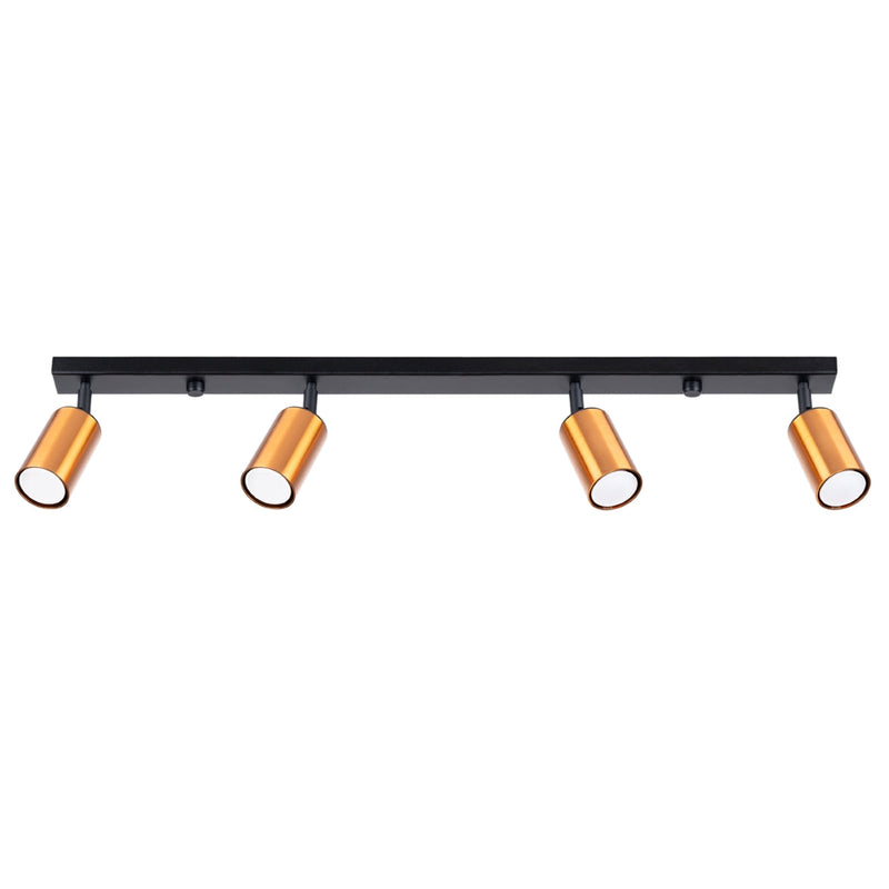 Plafond Winx 4L Schwarz Kupfer Lineare Deckenleuchte Mit 4 Kupferspots-Leuchtezauber