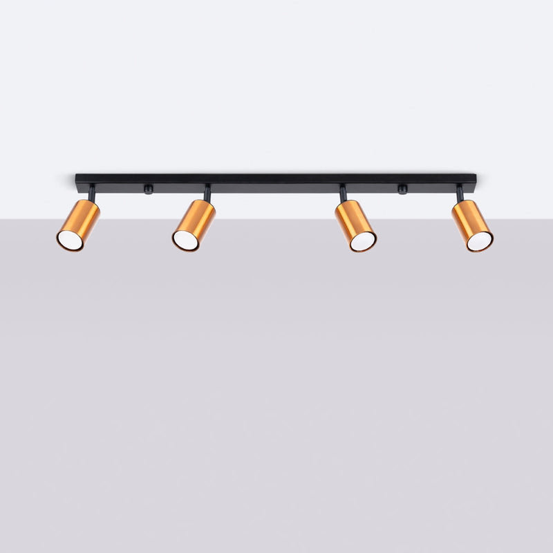 Plafond Winx 4L Schwarz Kupfer Lineare Deckenleuchte Mit 4 Kupferspots-Leuchtezauber