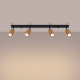 Plafond Winx 4L Schwarz Kupfer Lineare Deckenleuchte Mit 4 Kupferspots-Leuchtezauber