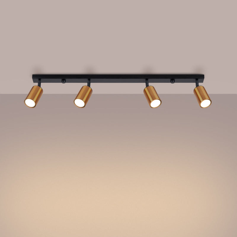 Plafond Winx 4L Schwarz Kupfer Lineare Deckenleuchte Mit 4 Kupferspots-Leuchtezauber