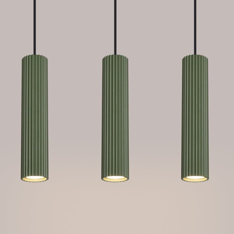 Pendelleuchte Karbon 3-flammig Linear Olivgrün-Leuchtezauber