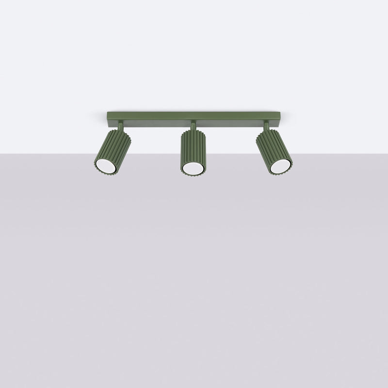 Plafond Karbon 3L Olivgrün Längliche Deckenlampe Mit 3 Spots-Leuchtezauber