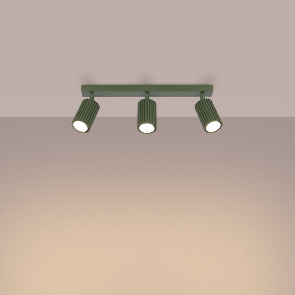 Plafond Karbon 3L Olivgrün Längliche Deckenlampe Mit 3 Spots-Leuchtezauber