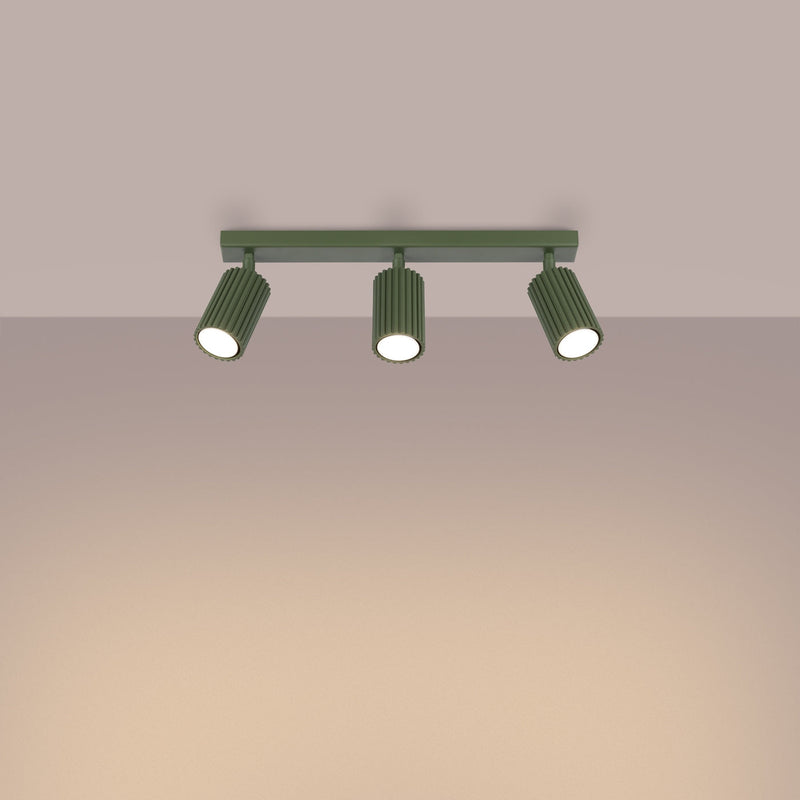Plafond Karbon 3L Olivgrün Längliche Deckenlampe Mit 3 Spots-Leuchtezauber