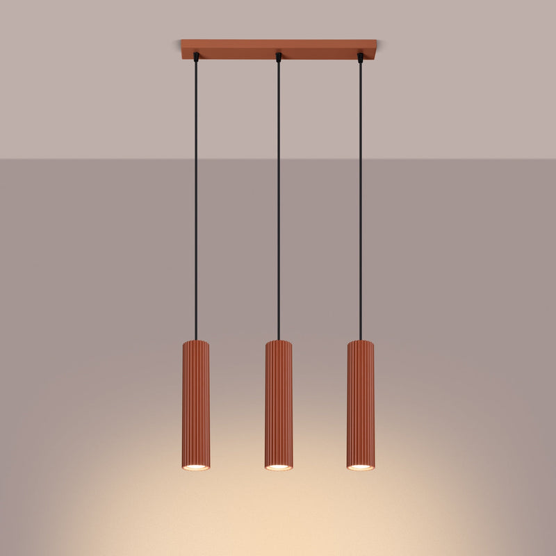 Pendelleuchte Karbon 3-flammig Linear Roter Ocker-Leuchtezauber
