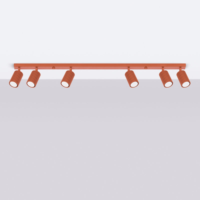 Plafond Karbon 6-Flammig Roter Ocker Industrieller Look In Farbe-Leuchtezauber