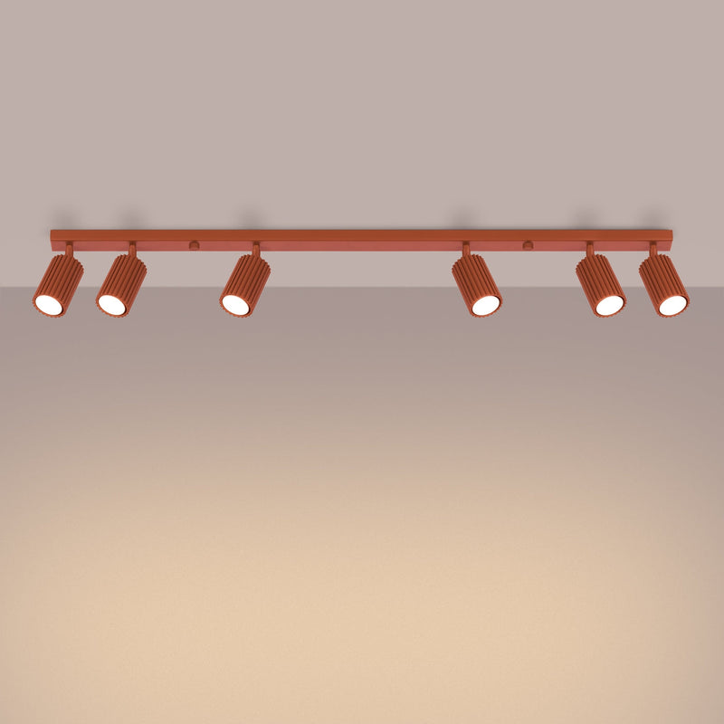 Plafond Karbon 6-Flammig Roter Ocker Industrieller Look In Farbe-Leuchtezauber