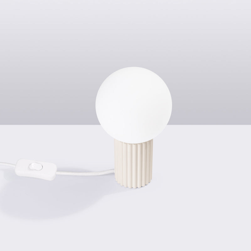 Tischlampe Halo Beige – Runde Stofflampe Mit E27-Fassung In Beige-Leuchtezauber