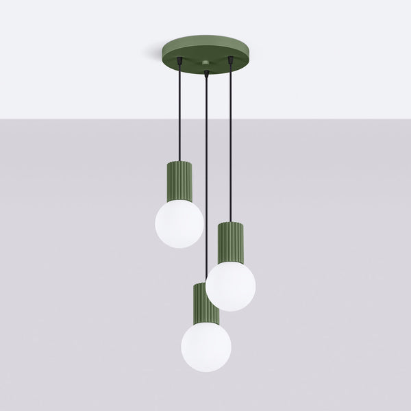LED Pendelleuchte Halo 3-flammig Olivgrün – Deckenlampe Design-Leuchtezauber