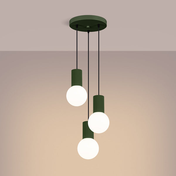 LED Pendelleuchte Halo 3-flammig Olivgrün – Deckenlampe Design-Leuchtezauber