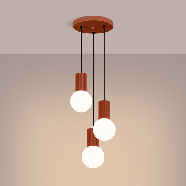 LED Pendelleuchte Halo 3-flammig Roter Ocker – Designleuchte-Leuchtezauber