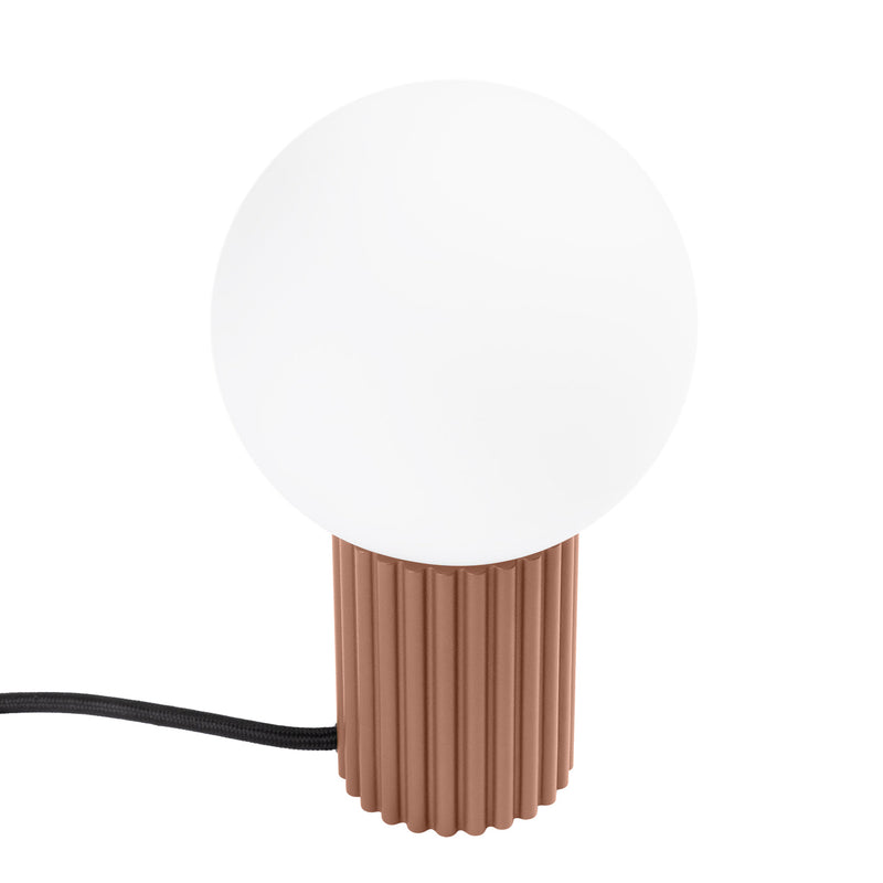 Tischlampe Halo Mokka – Runde Tischlampe In Mokka Mit Textilschirm-Leuchtezauber