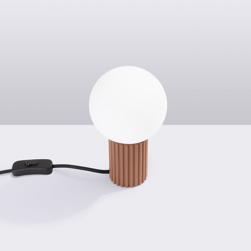 Tischlampe Halo Mokka – Runde Tischlampe In Mokka Mit Textilschirm-Leuchtezauber