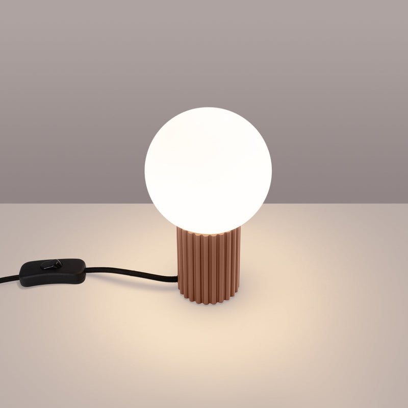 Tischlampe Halo Mokka – Runde Tischlampe In Mokka Mit Textilschirm-Leuchtezauber
