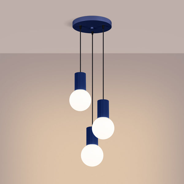 LED Pendelleuchte Halo 3-flammig Ultramarin – Designleuchte-Leuchtezauber