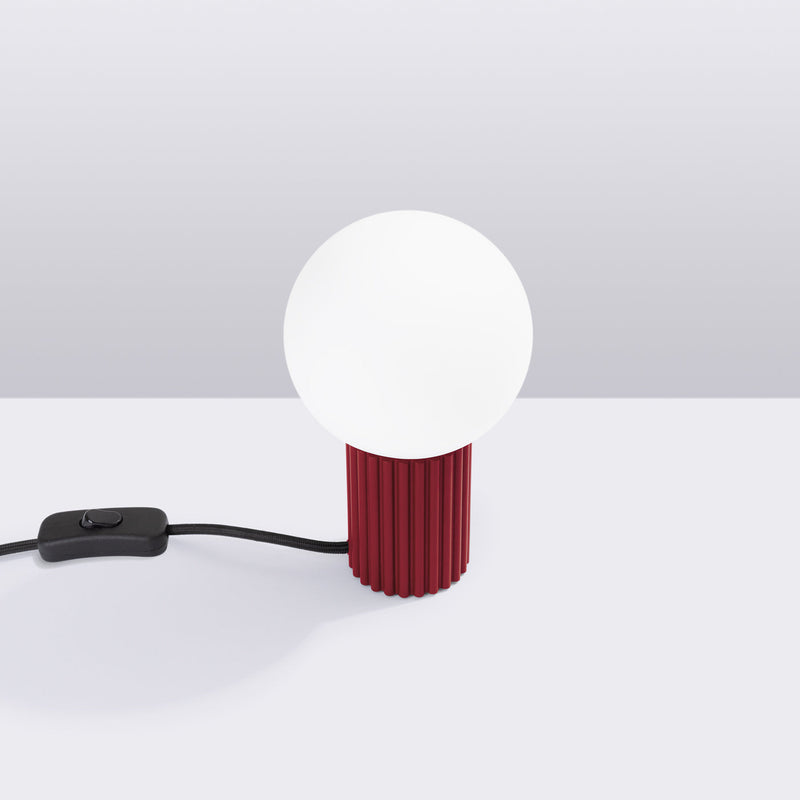 Tischlampe Halo Burgunderrot – Runde Tischleuchte Mit Stoffschirm-Leuchtezauber
