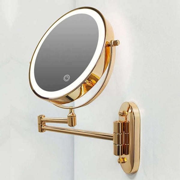 Goldener wiederaufladbarer LED-Vergrößerungsspiegel für Make-up und Badezimmer-Leuchtezauber
