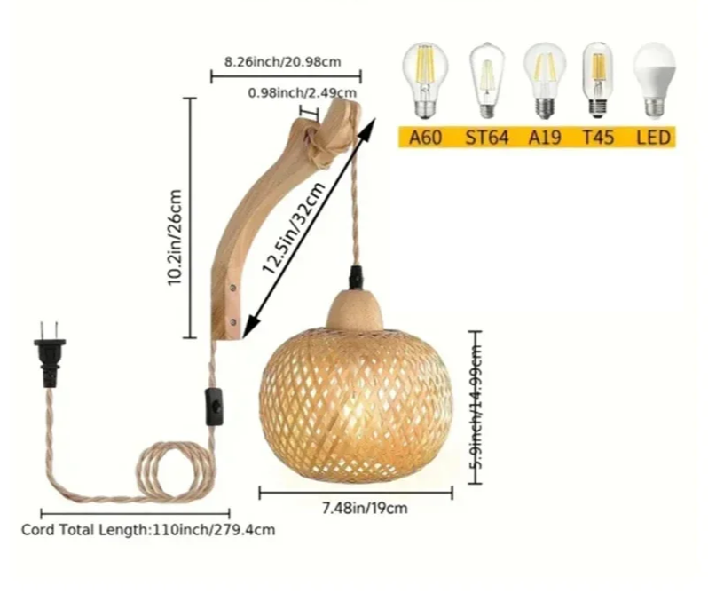 NaturLume Bambus Wandlaterne – Handgeflochtene Wandleuchte aus Rattan mit E27 Sockel-Leuchtezauber