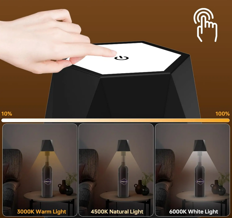 LumoVino – Kabellose Weinflaschen-Tischlampe mit Touch-Steuerung & Stufenloser Dimmung-Leuchtezauber
