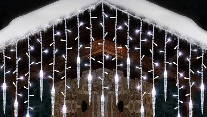 LumaSnow 4M LED Schneeflocken-Lichtervorhang – Weihnachts-Eiszapfen-Lichterkette