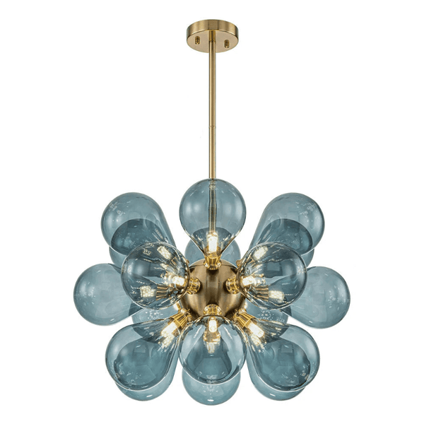 Cluster-Kronleuchter aus blauem Glas mit Kugel-Leuchtezauber
