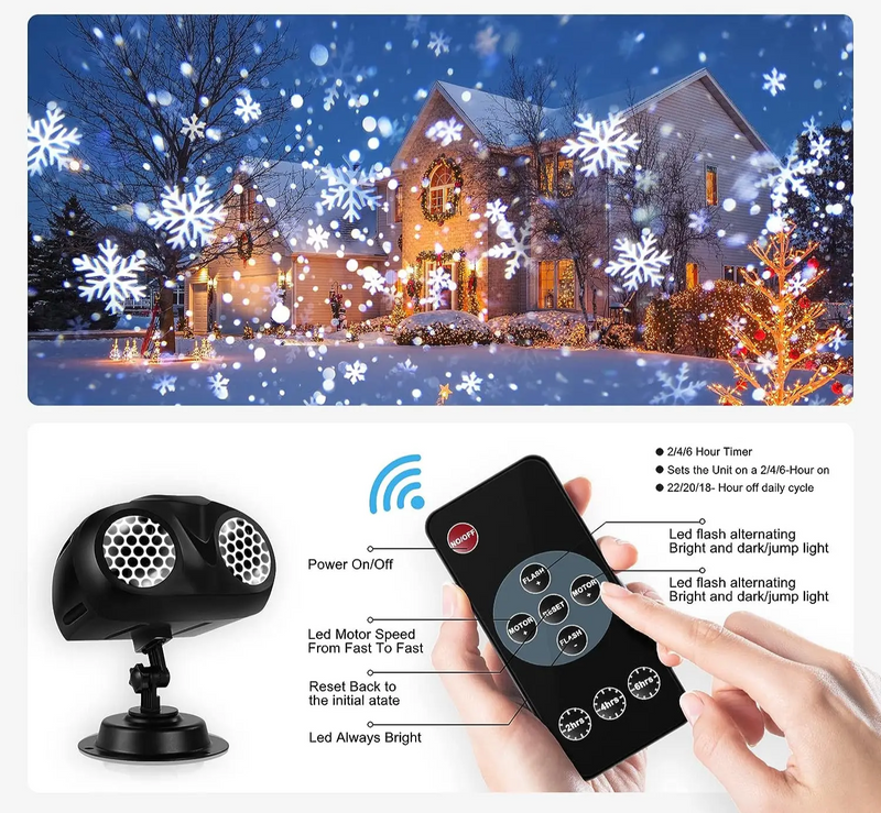 SNOWGLOW – LED Schneefall Projektor mit Doppelkopf