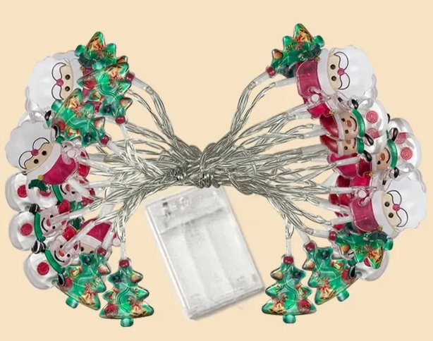 LumiWeih LED Weihnachts-Lichterkette mit Schneemann, Tannenbaum & Weihnachtsmann