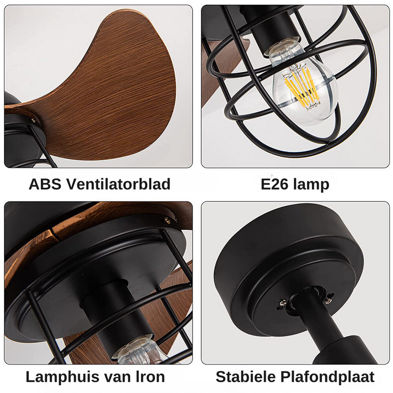 Zeitgenössischer Deckenventilator aus dunklem Walnussholz mit Lichtern-Leuchtezauber