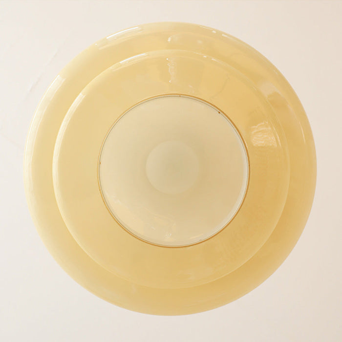 Bauhaus-Hängelampe aus cremegelbem Glas-Leuchtezauber