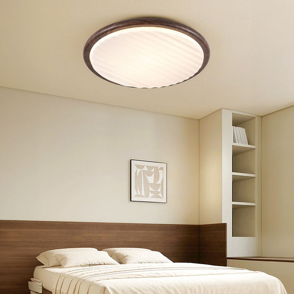 Runde, plissierte LED-Schlafzimmer-Deckenleuchte aus Holz-Leuchtezauber