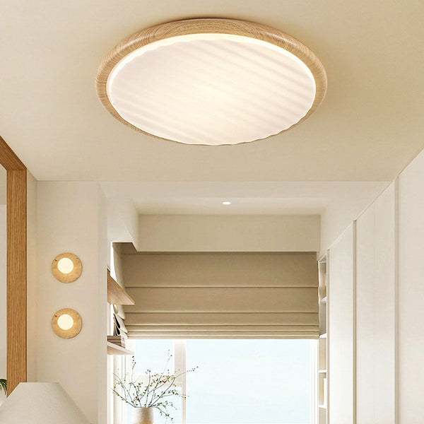 Runde, plissierte LED-Schlafzimmer-Deckenleuchte aus Holz-Leuchtezauber